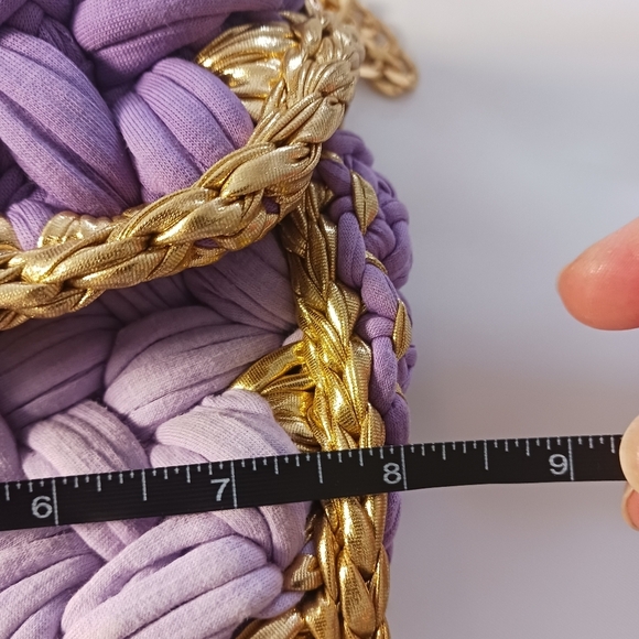 Womens Handbag Woven Metallic Gold Purple Crossbody Chain Chunky Fun - Picture 8 of 12